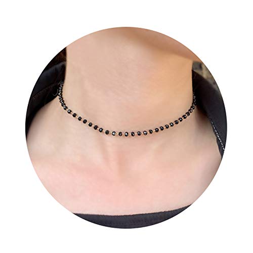POMINA Dainty Black Beaded Choker Necklace, Delicate Beaded Chain Short Necklace for Women Girls Teens