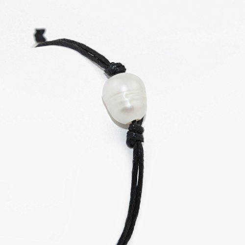 POMINA Black Leather with Freshwater Pearl Pull String Bracelets