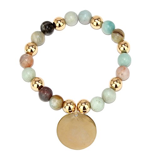 POMINA 8mm Semi Precious Natural Stone Beaded with Disc Coin Charm Stretch Bracelets