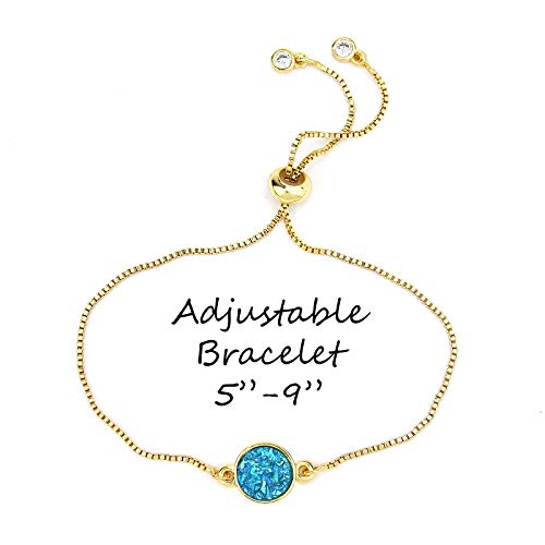 POMINA Druzy Charm Bolo Bracelet Slide Adjustable Gold Chain Pull Bracelet for Women, Girls Teens Friendship Gift Bracelet