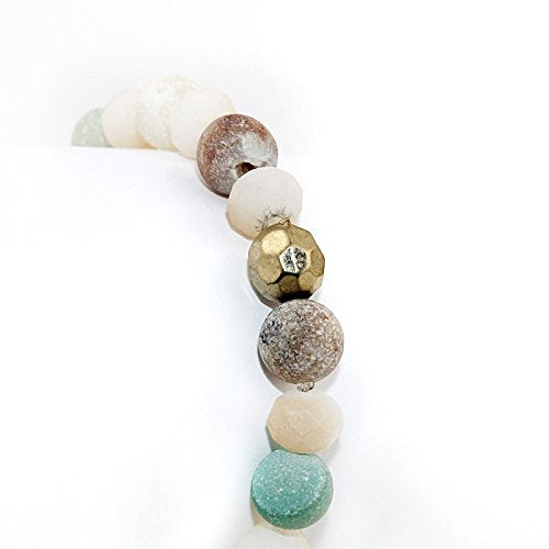 Pomina Mother's Day Gift Druzy Matte Agate Semi Precious Stone Beaded Stretch Bracelets