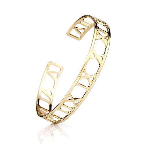POMINA Roman Numerals Bangle Bracelet for Women Gold Silver Fashion Bar Cuff Bangle Bracelet