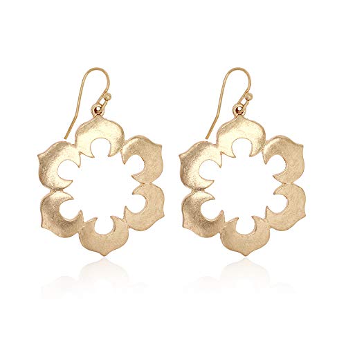 Pomina Lightweight Moroccan Style Dangling Drop Earrings Open Flower Gold Dangle Earrings for Women