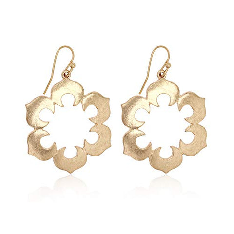 Pomina Lightweight Moroccan Style Dangling Drop Earrings Open Flower Gold Dangle Earrings for Women