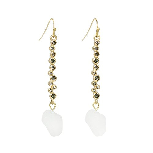 Pomina Crystal Linear Bar with Natural Stone Gold Drop Earrings for Women