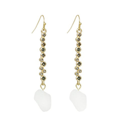 Pomina Crystal Linear Bar with Natural Stone Gold Drop Earrings for Women