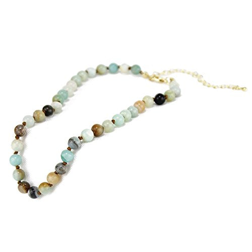 POMINA Semi Precious Stone Beaded Short Choker Necklace for Women, Natural Gemstone Beaded Choker Necklace for Teen Girls