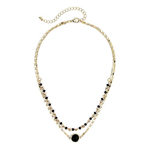 POMINA Multi Layer Multi Faceted Circle and Crystal Bead Chain Short Necklace