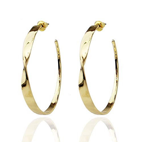 POMINA Gold Ribbon Twist Hoop Earrings for Women …