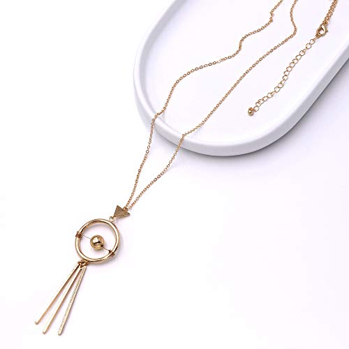 POMINA High Fashion Geometric Pendant Long Necklace Chic Gold Circle Bar Pendant Necklace for Woman