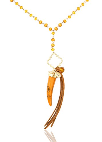 Pomina 6 mm Glass Beaded with Autumnal Brown Pendant Long Necklaces, 36 inches