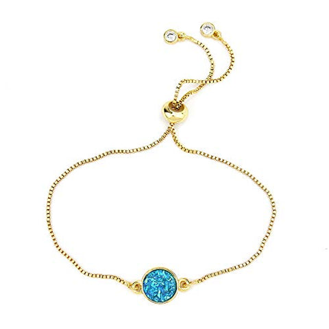 POMINA Druzy Charm Bolo Bracelet Slide Adjustable Gold Chain Pull Bracelet for Women, Girls Teens Friendship Gift Bracelet
