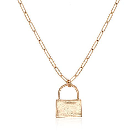 Pomina Gold Lock Pendant Necklace Padlock Cable Link Thick Chain Necklace for Women Girls Teens