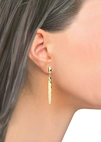 Pomina Lightly Hammered Long Oval Linear Post Drop Earrings