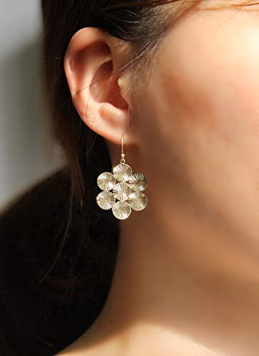 Pomina Lightweight Geometric Floral Coin Cluster Estate Dangling Drop Earrings