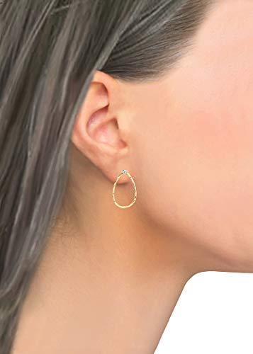 Pomina Cubic Accented Gold Plated Small Teardrop Post Drop Earrings for Women Girls Teens