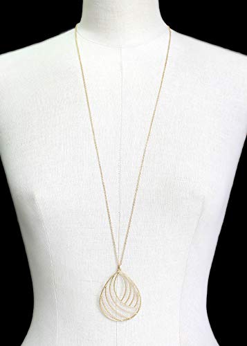 POMINA Gold Silver Geometric Filigree Pendent Long Necklace Casual Sweater Gold Chain Necklaces for Women