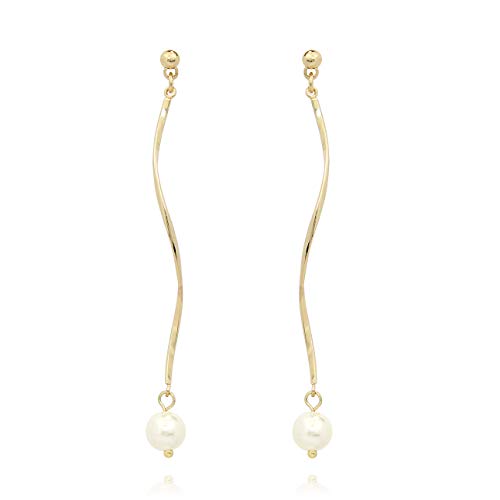 Pomina Lightweight Pearl Long Linear Dangle Drop Earrings for Women