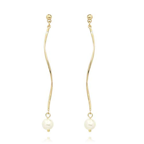 Pomina Lightweight Pearl Long Linear Dangle Drop Earrings for Women