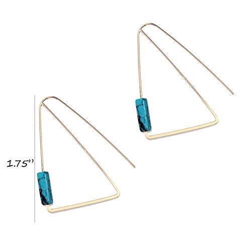 Pomina Wire Triangle with Rectangle Natural Stone Drop Earrings