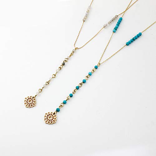 POMINA Dainty Stone Beaded Lariat Necklace Y Necklace for Women Girls Teens