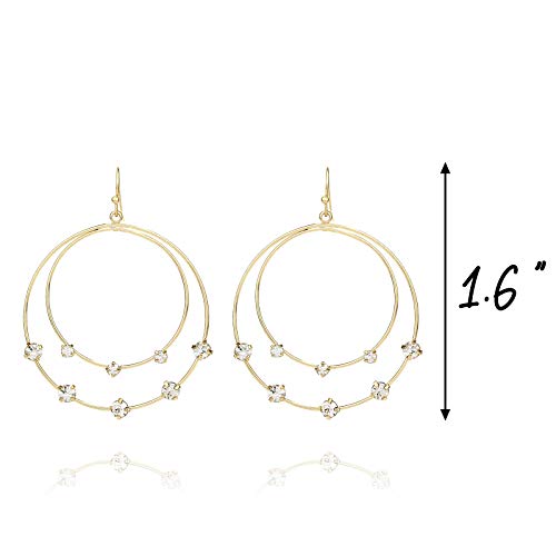 Pomina Crystal Cluster Orbital Double Circle Teardrop Hoop Dangle Drop Earrings Geometric Double Teardrop Earrings for Women