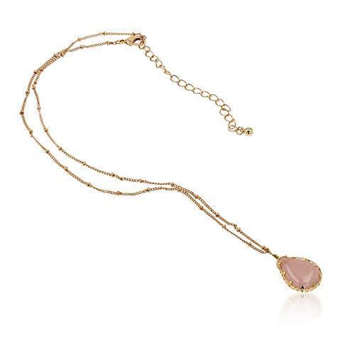 Pomina Natural Grey Agate Semi Precious Stone Teardrop Pendant Short Necklace for Women, 18 inches