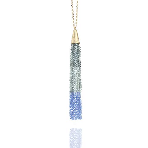POMINA Tri Color Beaded Crystal Tassel Long Necklace for Women