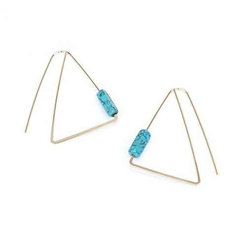 Pomina Wire Triangle with Rectangle Natural Stone Drop Earrings