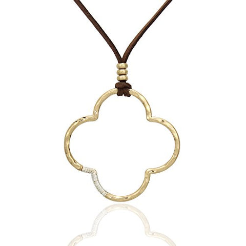 POMINA Quartrefoil Clover Pendant Suede Long Necklace Sweater Necklaces for Women, 36 inches