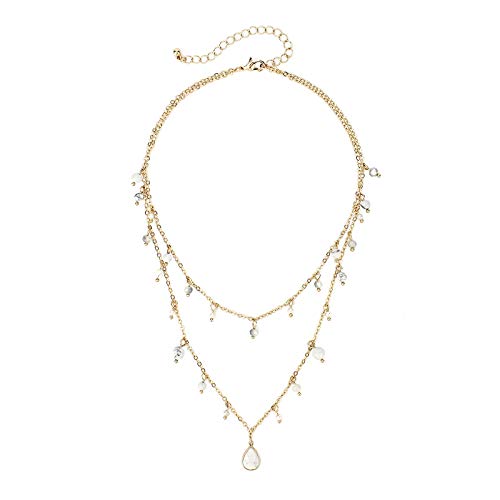 POMINA Multi Layer Reconstituted Semi Precious Stone and Pearl Short Necklace for Women