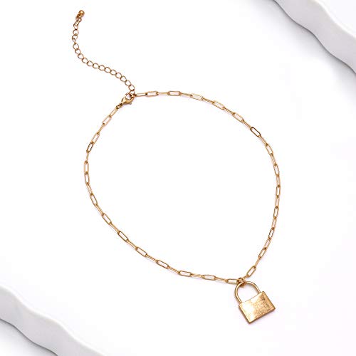 Pomina Gold Lock Pendant Necklace Padlock Cable Link Thick Chain Necklace for Women Girls Teens