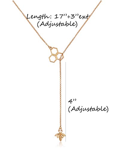 POMINA Dainty Gold Honeycomb Bumble Bee Adjustable Y Lariat Necklace for Women Teen Girls