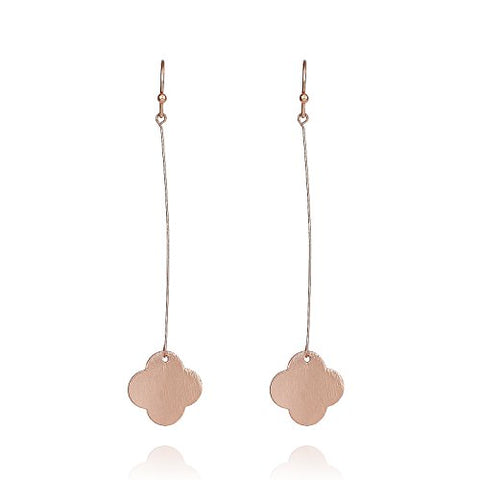 Pomina Quatrefoil Clover Dangle Drop Earrings Thin Linear Brushed Gold Flower Dangling Drop Earrings for Women