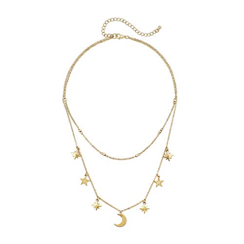 POMINA Gold Chain Choker Dainty Star Moon Cross Leaf Charm Boho Multi Layered Necklace for Women Girls