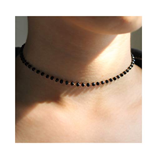 POMINA Dainty Black Beaded Choker Necklace, Delicate Beaded Chain Short Necklace for Women Girls Teens