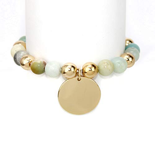 POMINA 8mm Semi Precious Natural Stone Beaded with Disc Coin Charm Stretch Bracelets