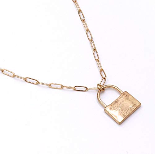 Pomina Gold Lock Pendant Necklace Padlock Cable Link Thick Chain Necklace for Women Girls Teens