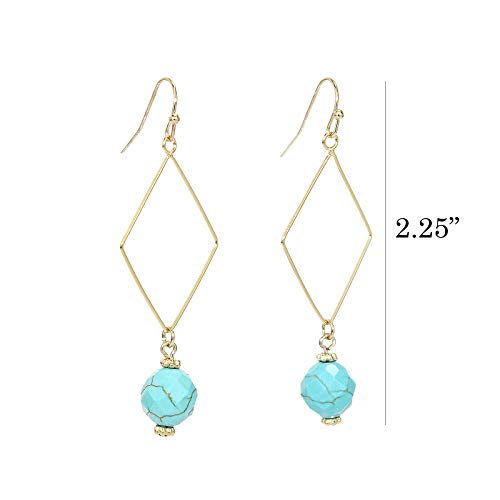 Pomina Faceted Stone Bead Wire Diamond Drop Earrings