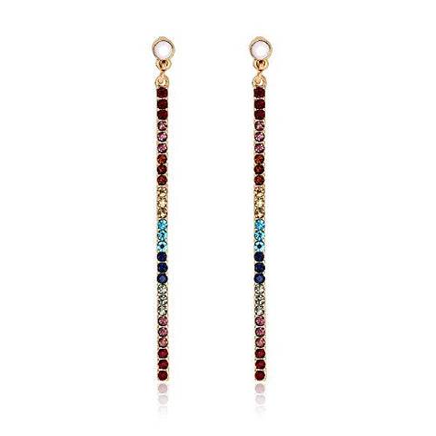 Pomina Colorful Crystal Long Thin Teardrop Dangle Drop Bar Earrings for Women