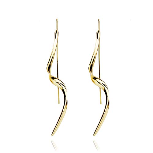 Pomina Gold Wave Bar Dangle Drop Earrings Ribbon Casting Gold Hoop Earrings for Women