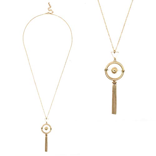 POMINA High Fashion Geometric Pendant Long Necklace Chic Gold Circle Bar Pendant Necklace for Woman