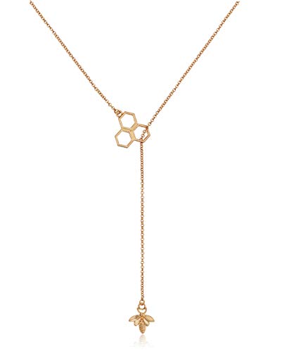 POMINA Dainty Gold Honeycomb Bumble Bee Adjustable Y Lariat Necklace for Women Teen Girls