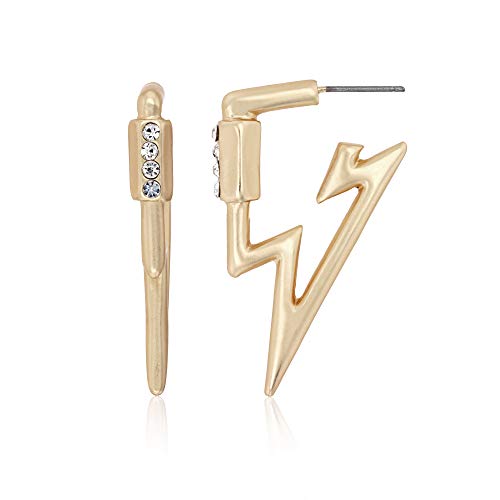 Pomina Matte Gold Lightning Bolt Hoop Earrings Pave CZ Carabiner Lock Small Hoop Earrings for Women Teens