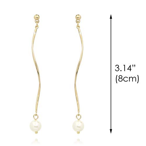 Pomina Lightweight Pearl Long Linear Dangle Drop Earrings for Women