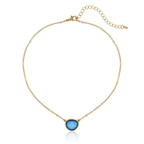 POMINA Colorful Geometric Faceted Crystal Glass Pendant Necklace Dainty Gold Chain Circle Teardrop Pendant Necklace for Women Teen Girls