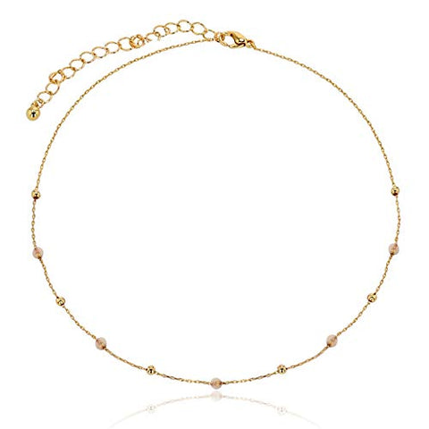 POMINA Dainty Stone Beaded Gold Choker Necklace Simple CZ Station Chain Short Necklace for Women Teens Girls