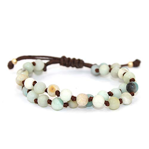 POMINA Unisex Hand Knotted Natural Stone Beaded Bracelet, Adjustable Braided Bracelet, Button Clasp Bracelet for Men and Women