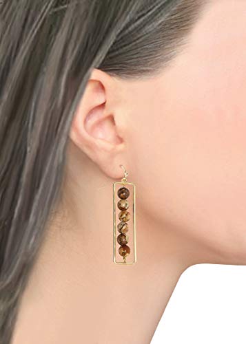 Pomina Semi Precious Stone Beaded Rectangle Bar Drop Earrings