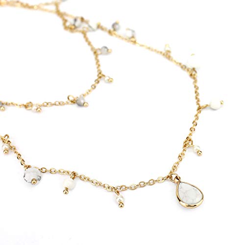 POMINA Multi Layer Reconstituted Semi Precious Stone and Pearl Short Necklace for Women